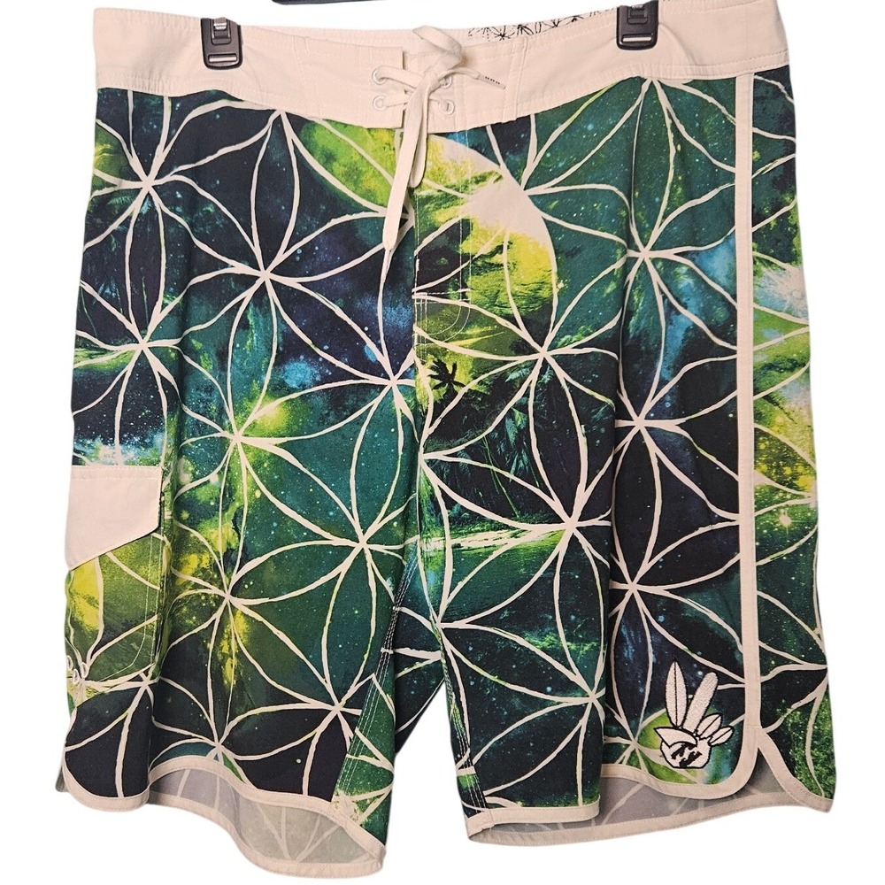 Billabong Recycler Zero Gravity Board Shorts Mens 36 Green Galaxy Geometric
